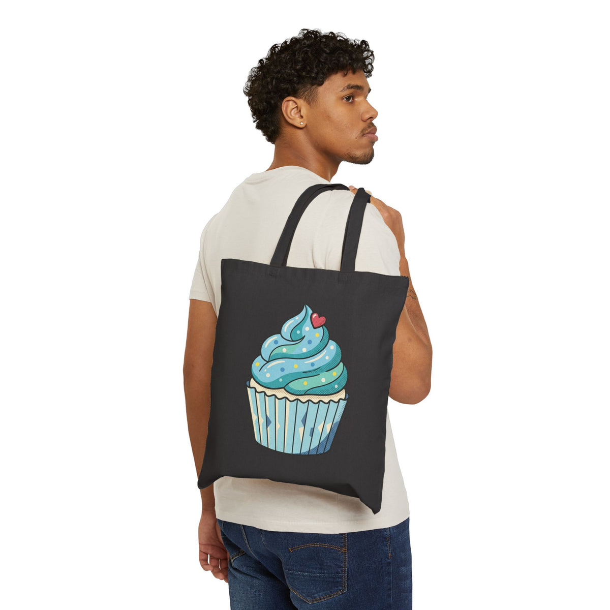 Blue Cupcake Cotton Canvas Tote Bag