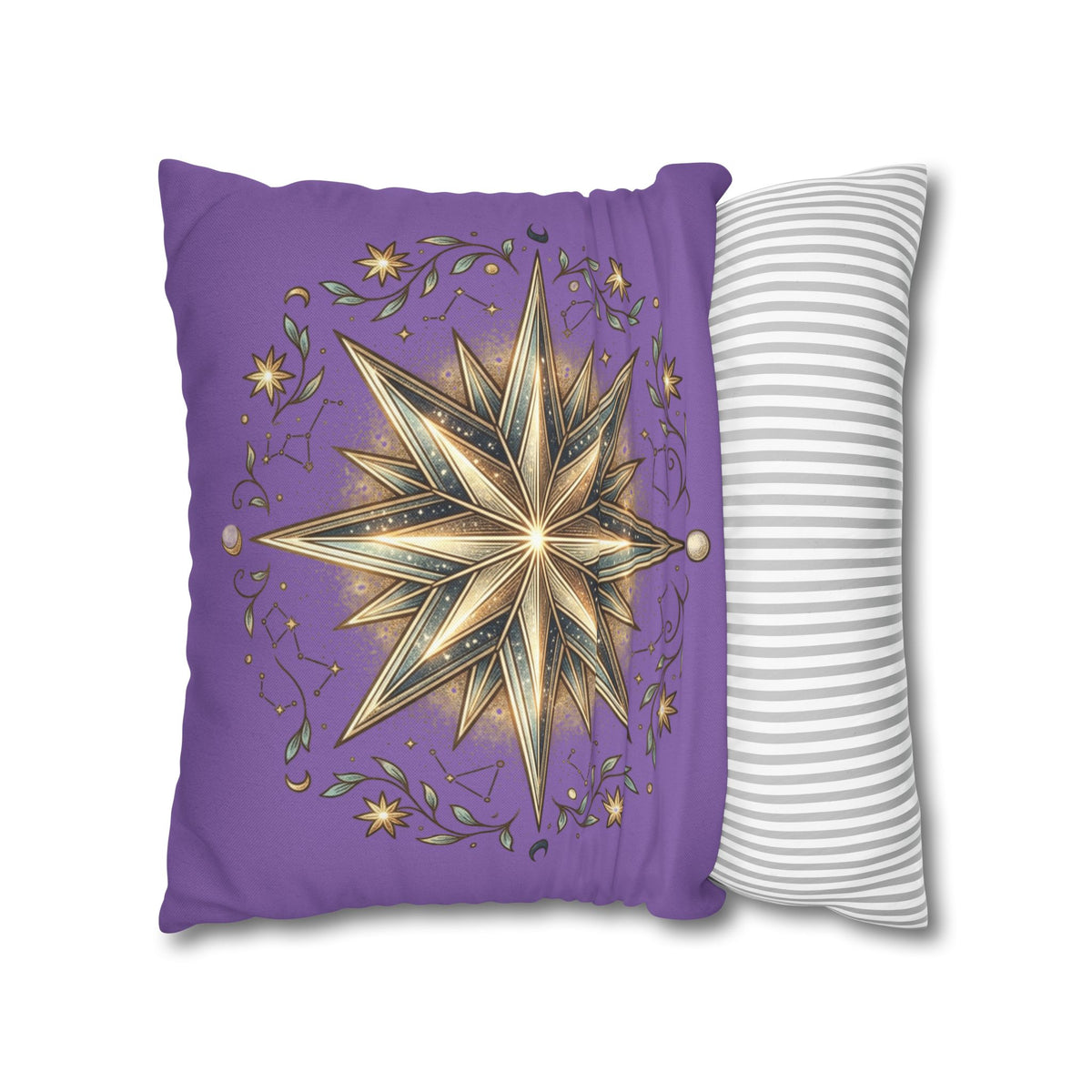 Star Print Light Purple Spun Polyester Square Pillowcase