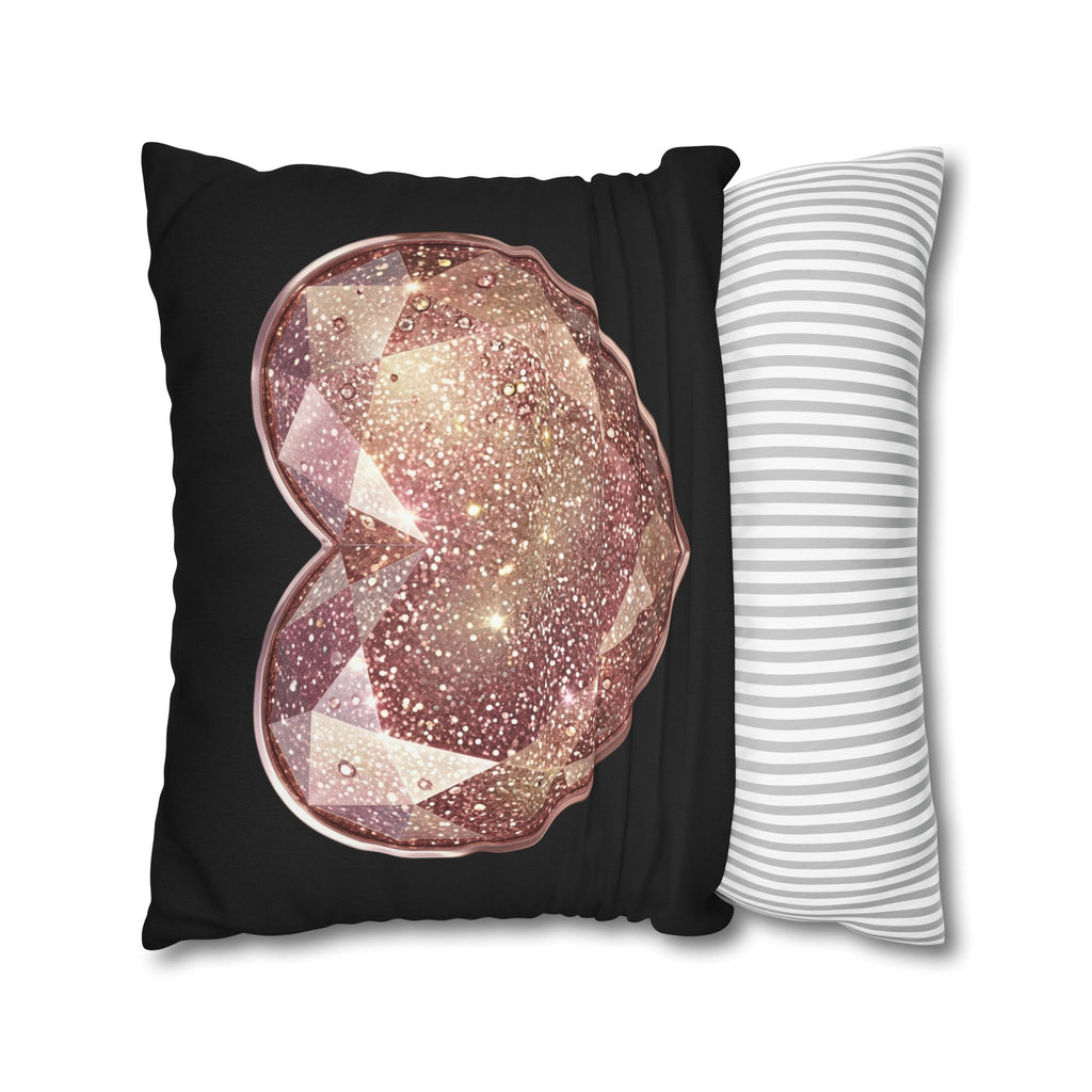 Glitter Rose Gold Crystal Heart Pillowcase- Black