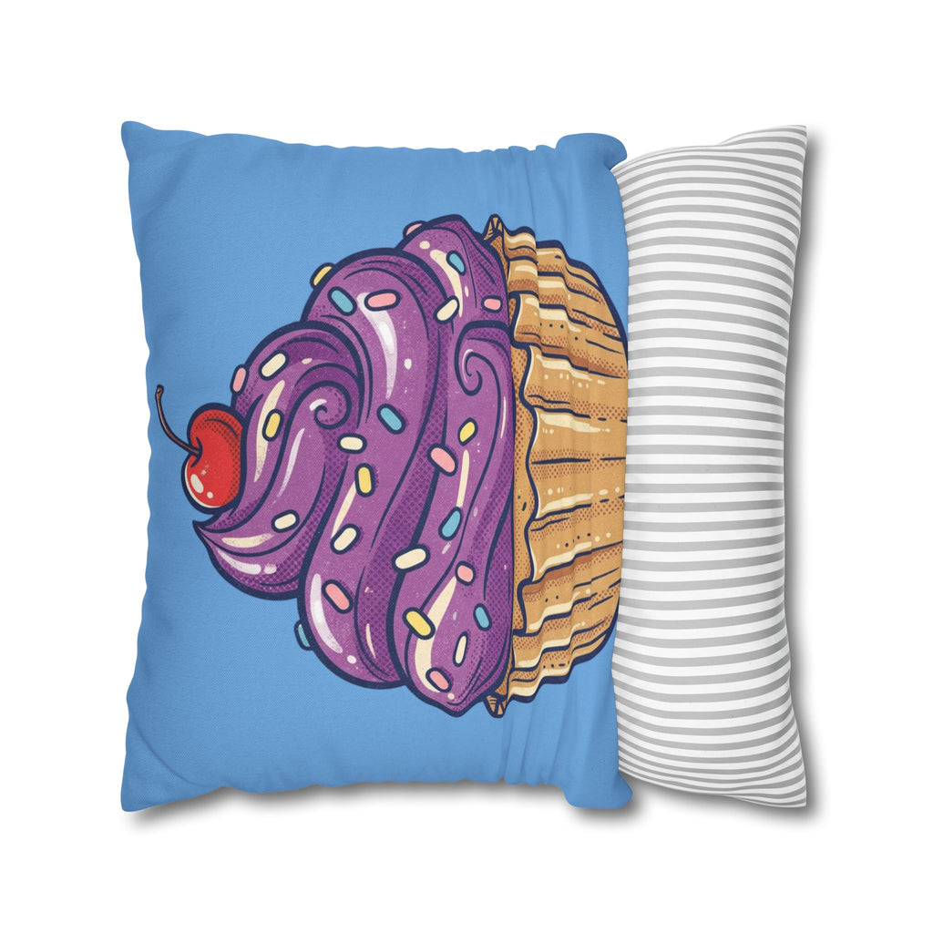 Cupcake Pillowcase — Cute Purple Frosting Decorative Throw Pillow- Light Blue