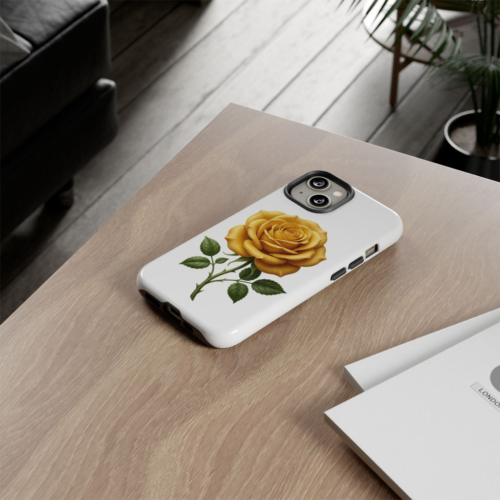 Yellow Rose Phone Case — Vintage Floral Tough Protective Cover