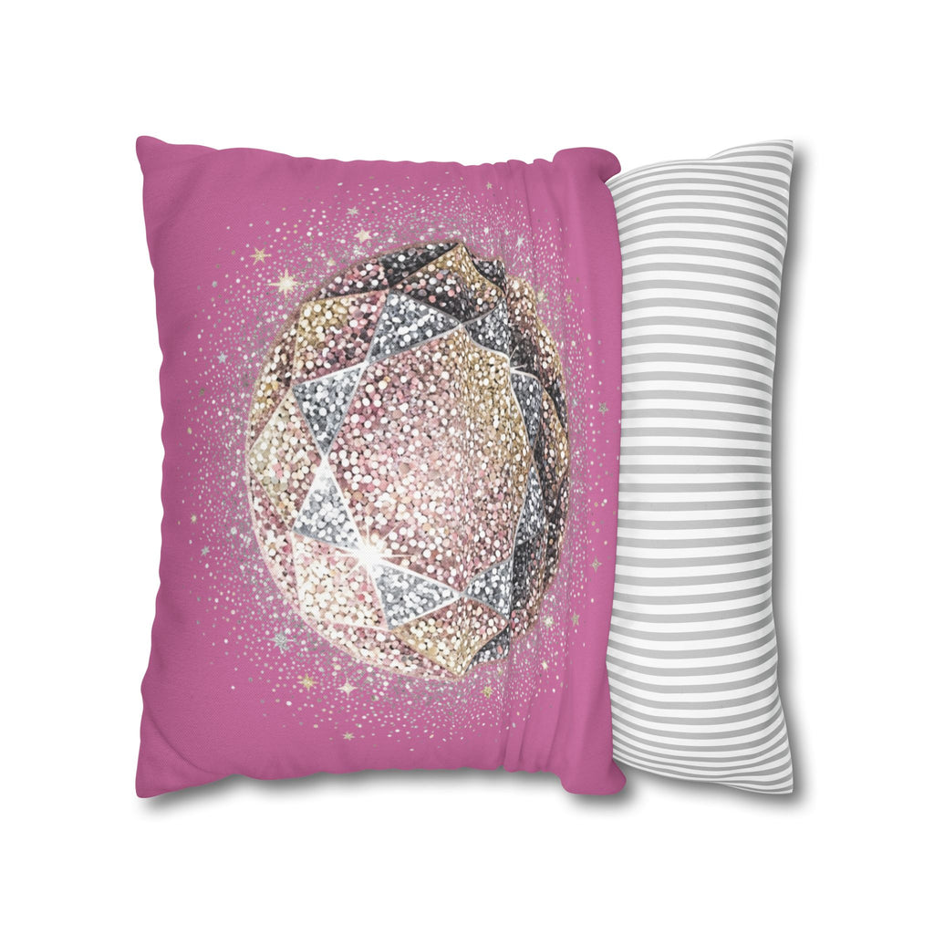Glittery Light Pink Spun Polyester Square Pillowcase
