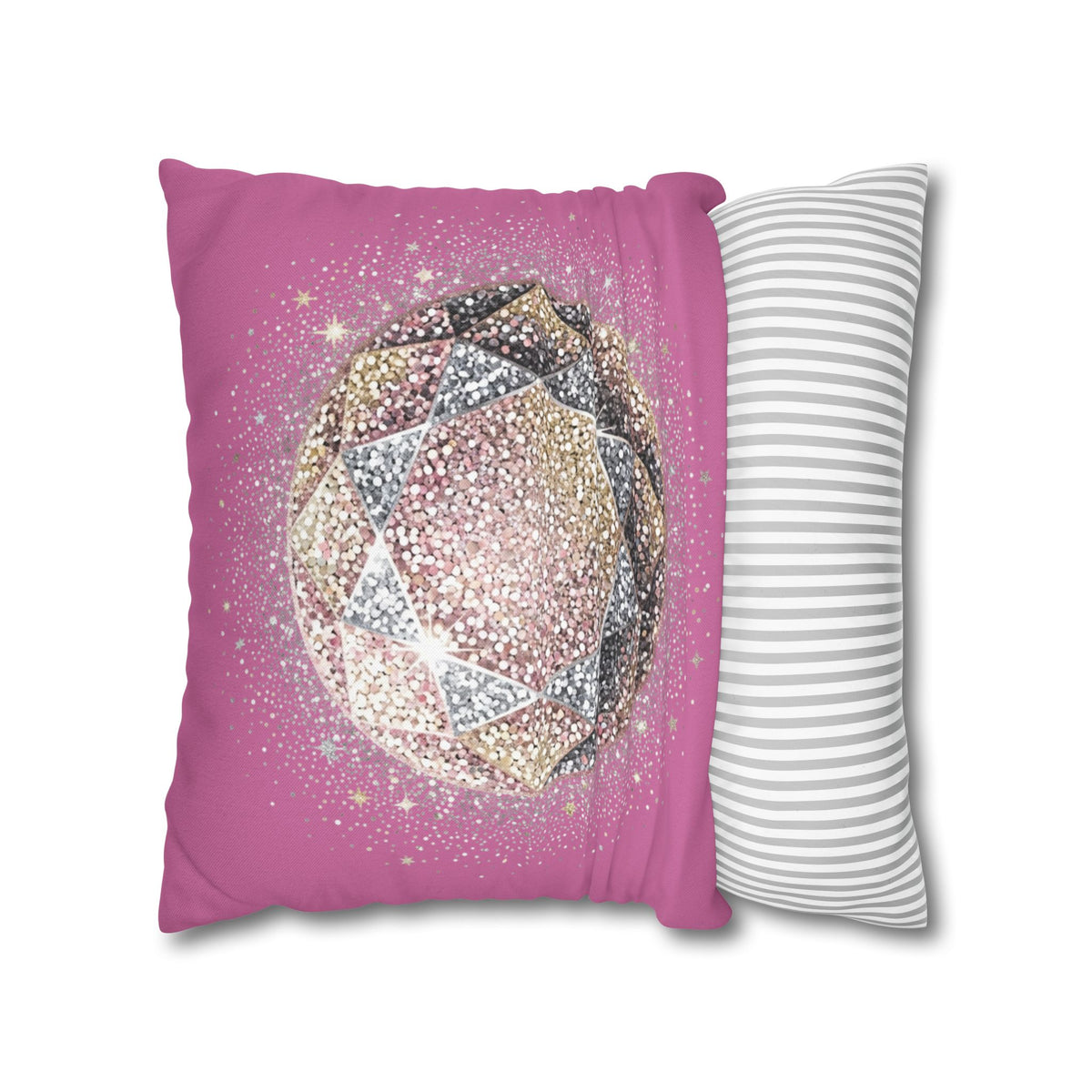 Glittery Light Pink Spun Polyester Square Pillowcase