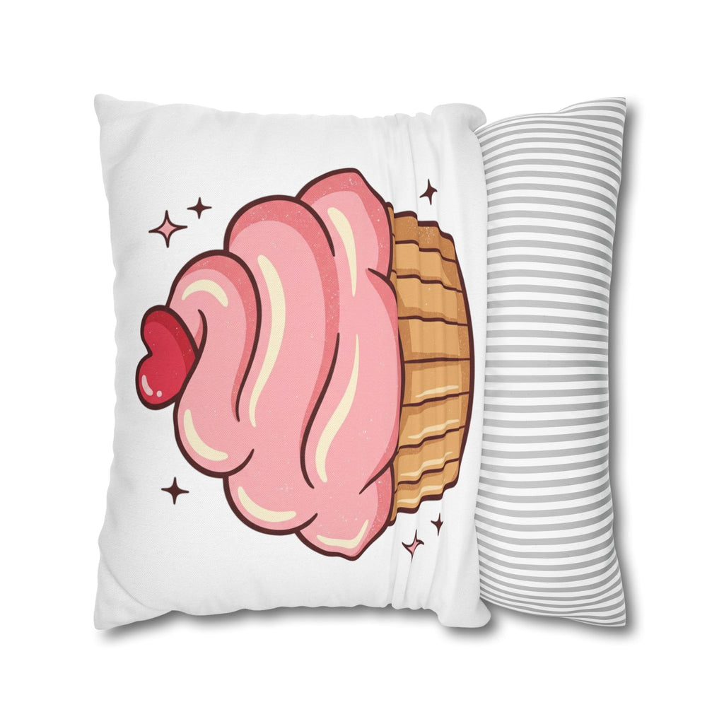 Pink Cupcake Spun Polyester Square Pillowcase- White