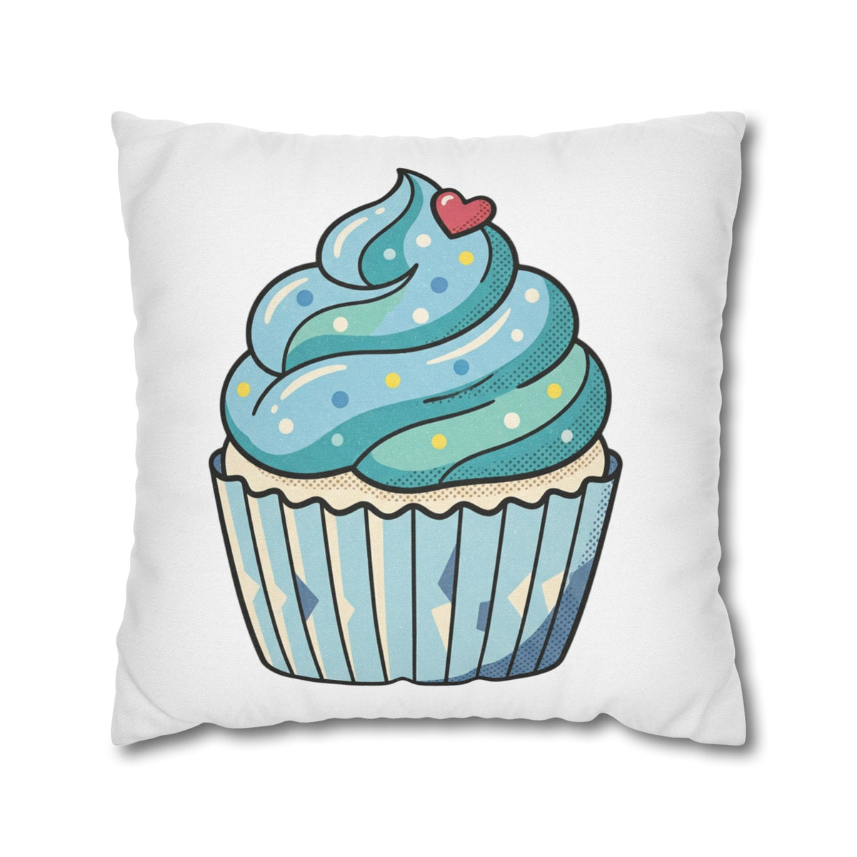 Cupcake Throw Pillowcase — Cute Blue Frosting Decorative Pillow Cover- White