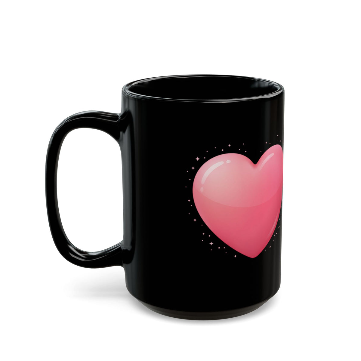 Pink Heart Black Mug — Romantic Valentine Coffee Cup (11oz, 15oz)