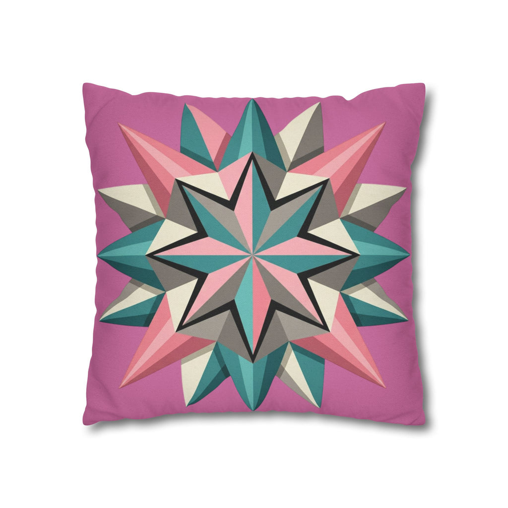 Pink Geometric Star Throw Pillowcase – Modern Kaleidoscope Accent