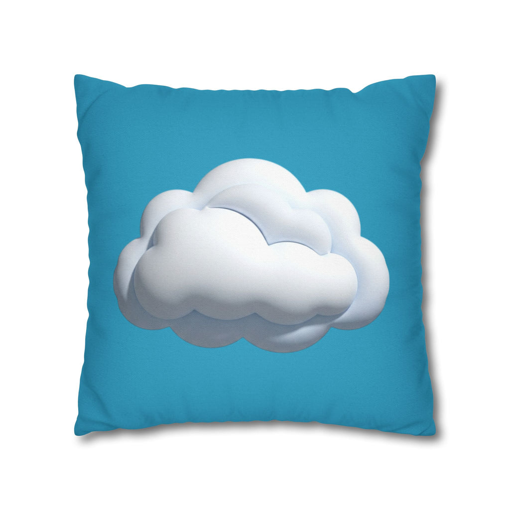 Cloud Print Turquoise Pillowcase – Cute White Cloud on Blue Decorative Throw Pillow Cover