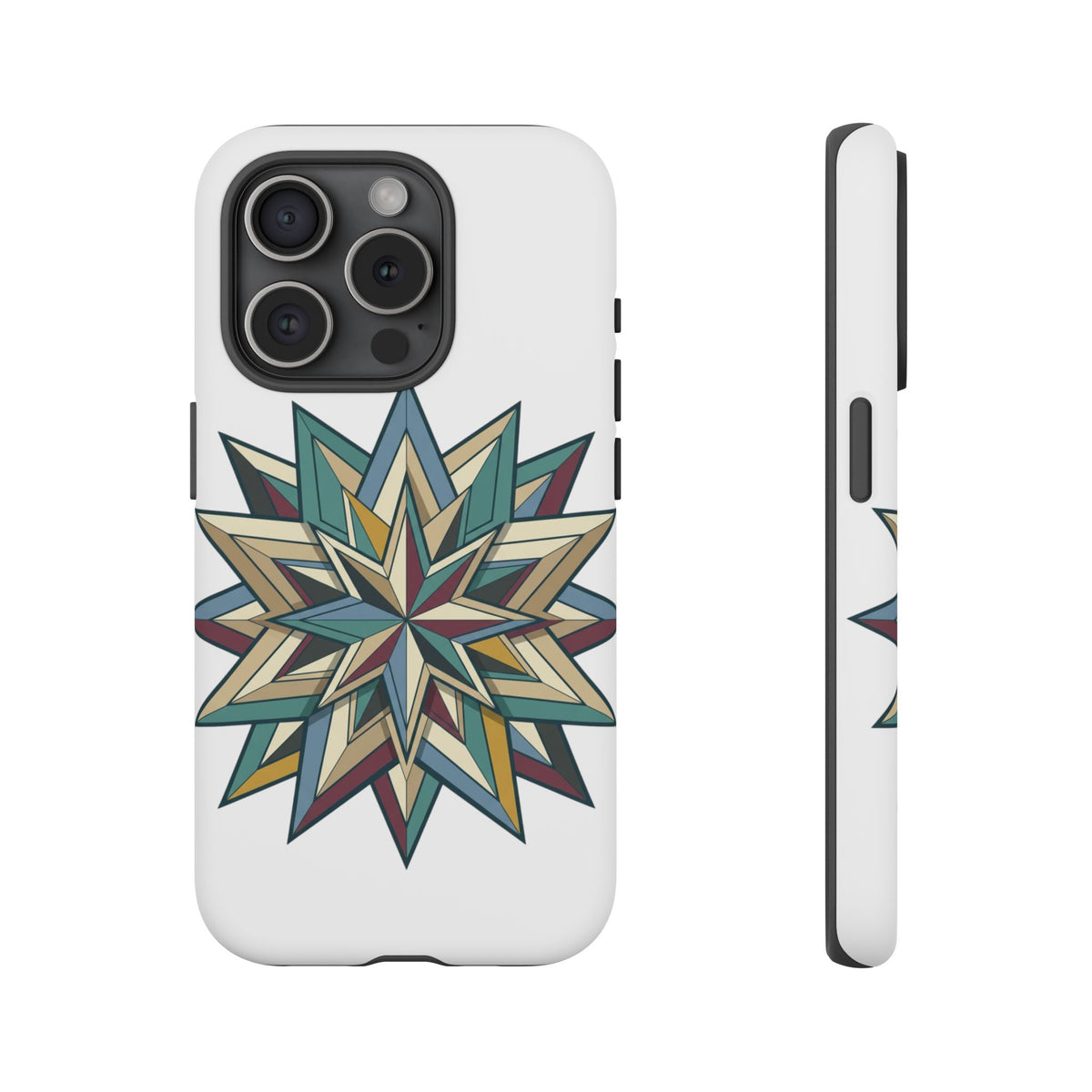 Geometric Star Phone Case — Teal & Earthtone Mandala Design