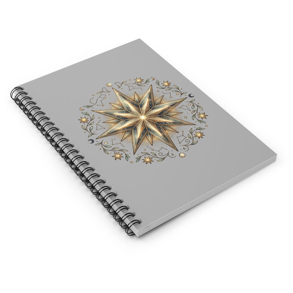 Star Print Spiral Notebook - Ruled Line- Light Grey