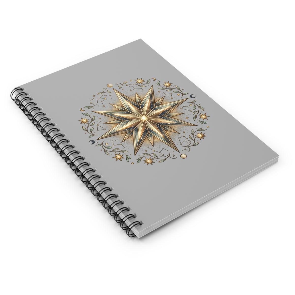 Star Print Spiral Notebook - Ruled Line- Light Grey