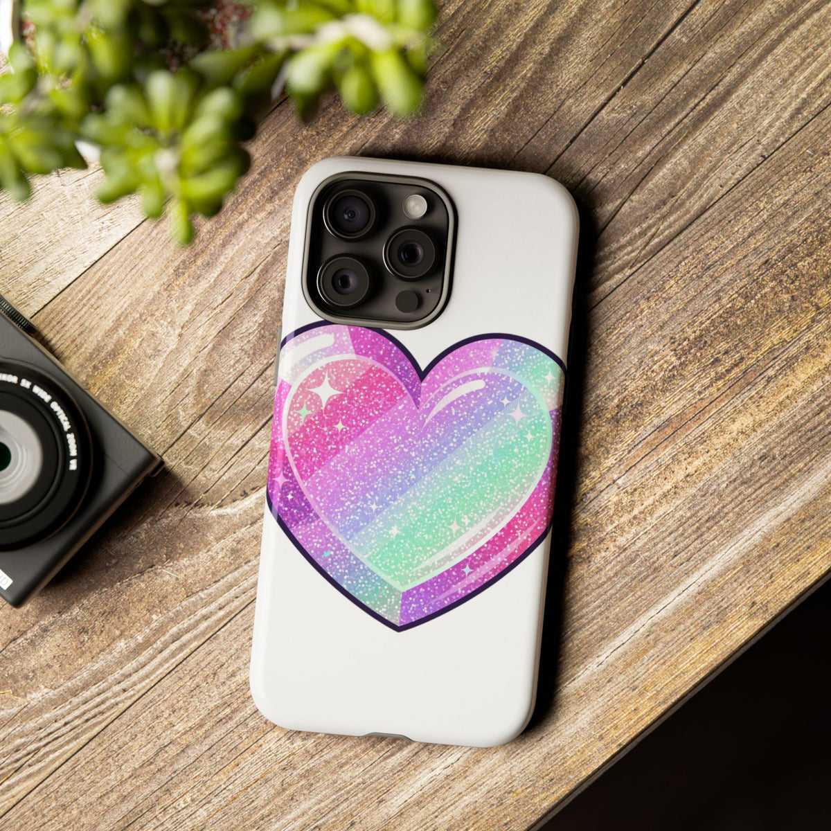 Pastel Glitter Heart Tough Phone Case — Cute Protective Phone Cover