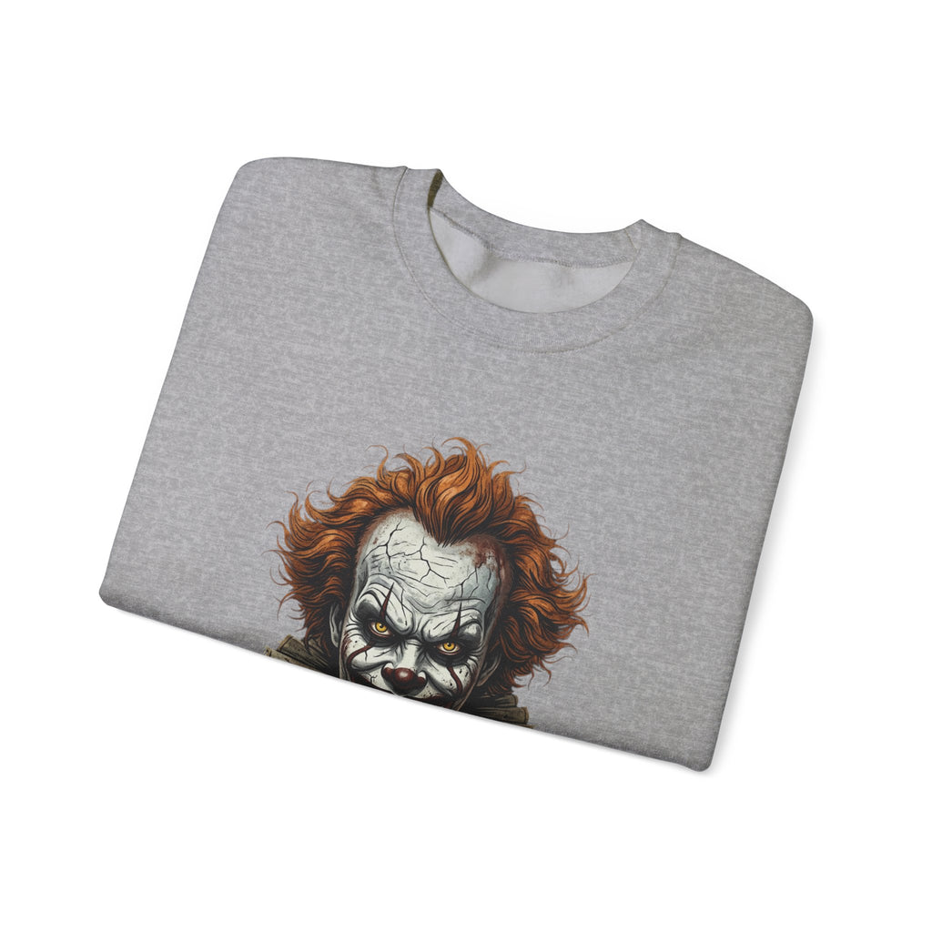 Creepy Clown Crewneck Sweatshirt – Horror Movie Inspired Graphic
