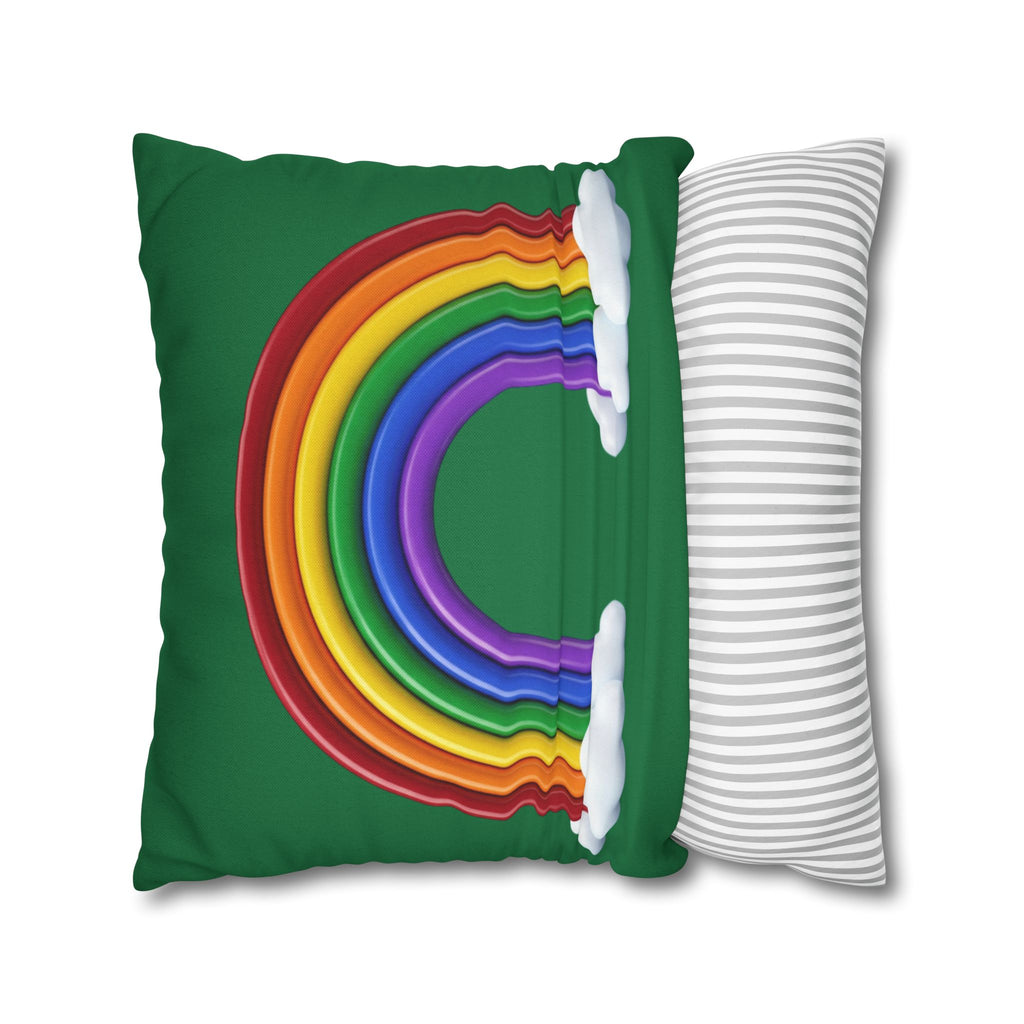 Rainbow Dark Green Spun Polyester Square Pillowcase