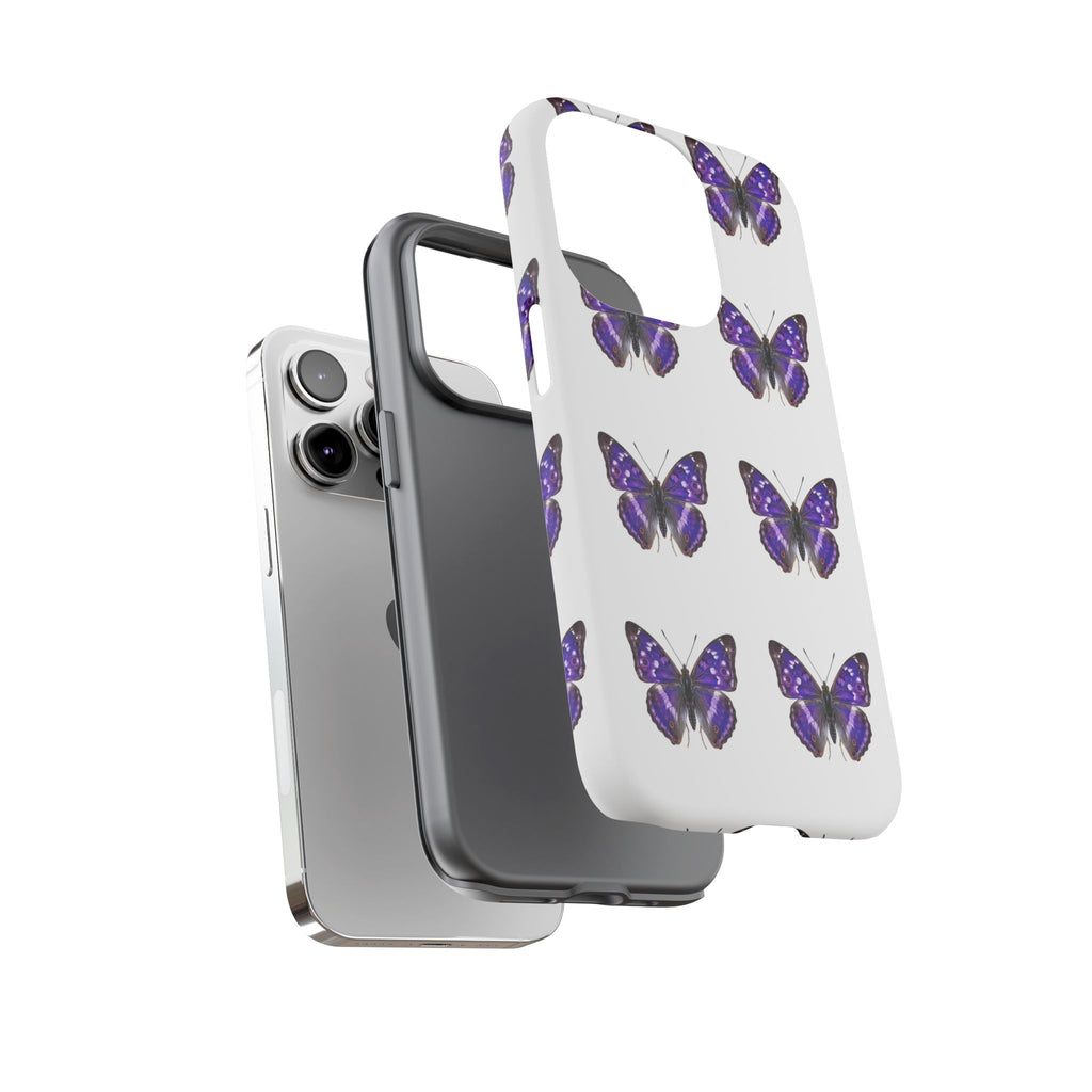 Purple Butterfly Tough Phone Case — Durable Protective iPhone Case with Repeating Butterfly Pattern