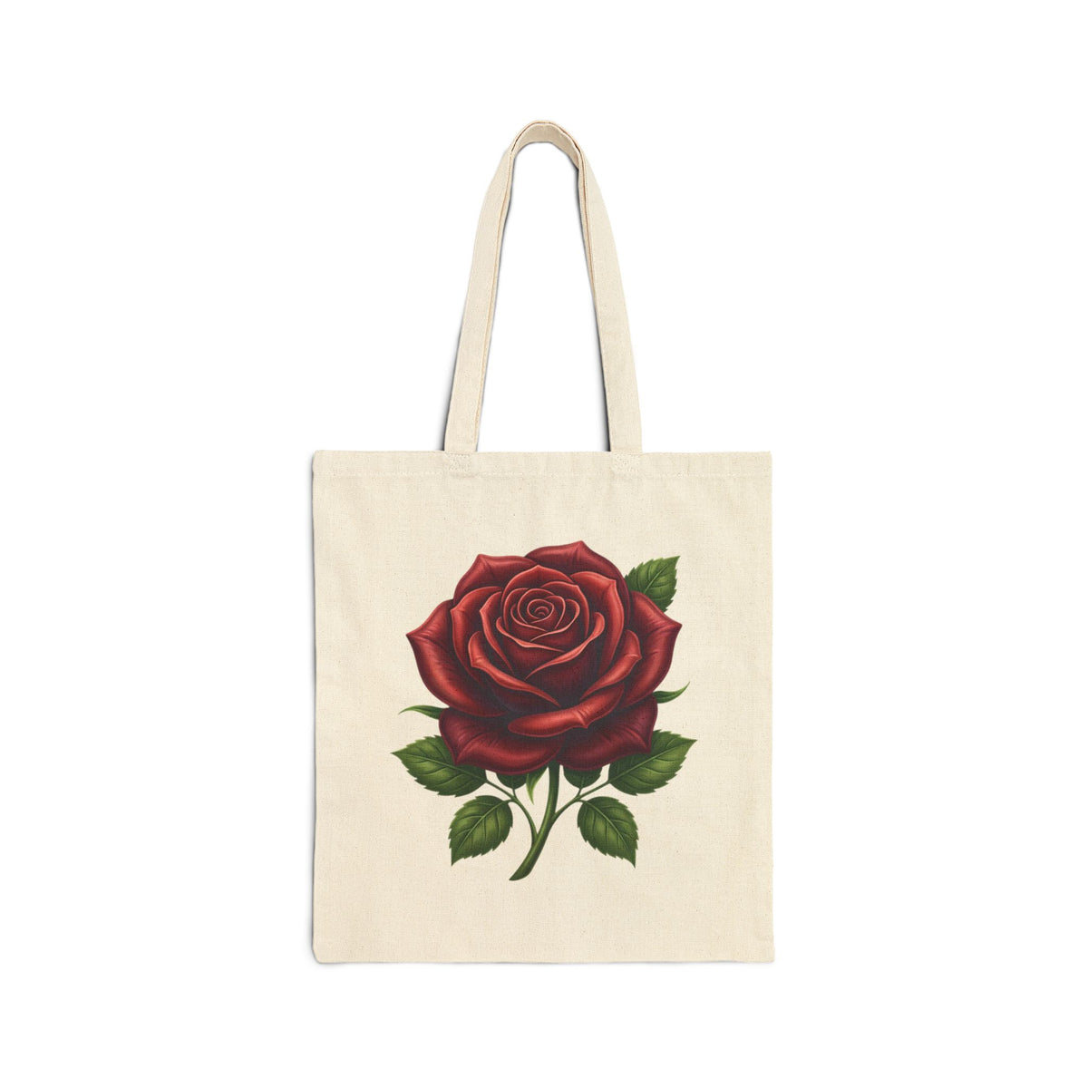 Rose Canvas Tote Bag — Vintage Red Rose Floral Grocery Shopper
