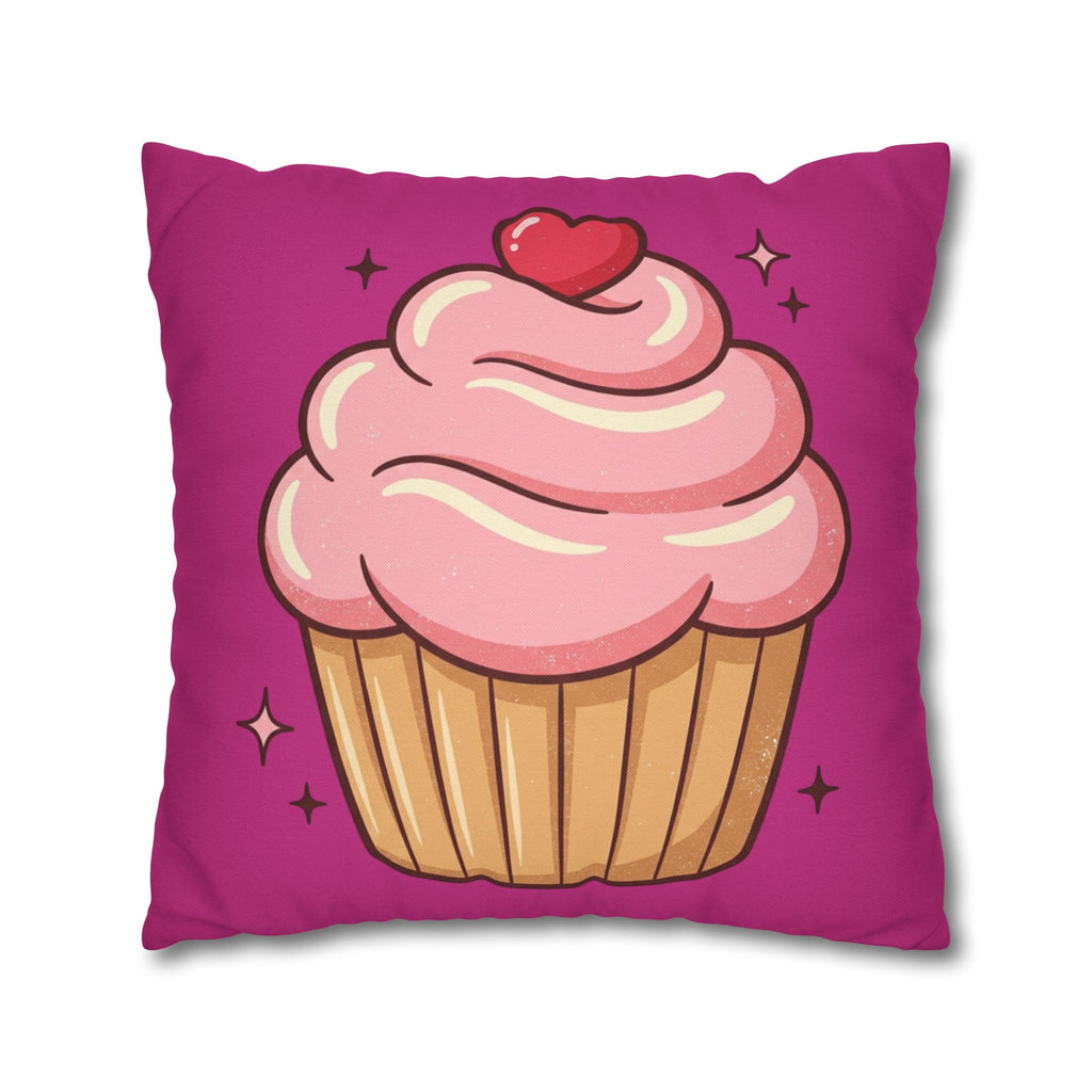 Pink Cupcake Spun Polyester Square Pillowcase- Magenta