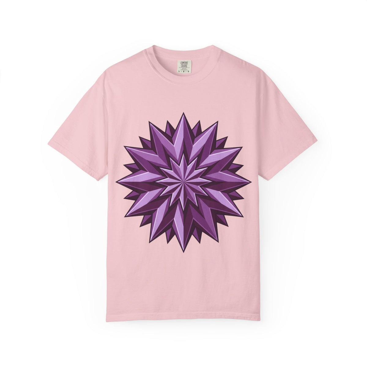 Purple Geometric Starburst T-Shirt — Bold 3D Floral Graphic Tee