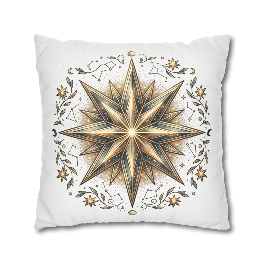 Gold Nautical Star Decorative Pillowcase — Coastal Boho Accent