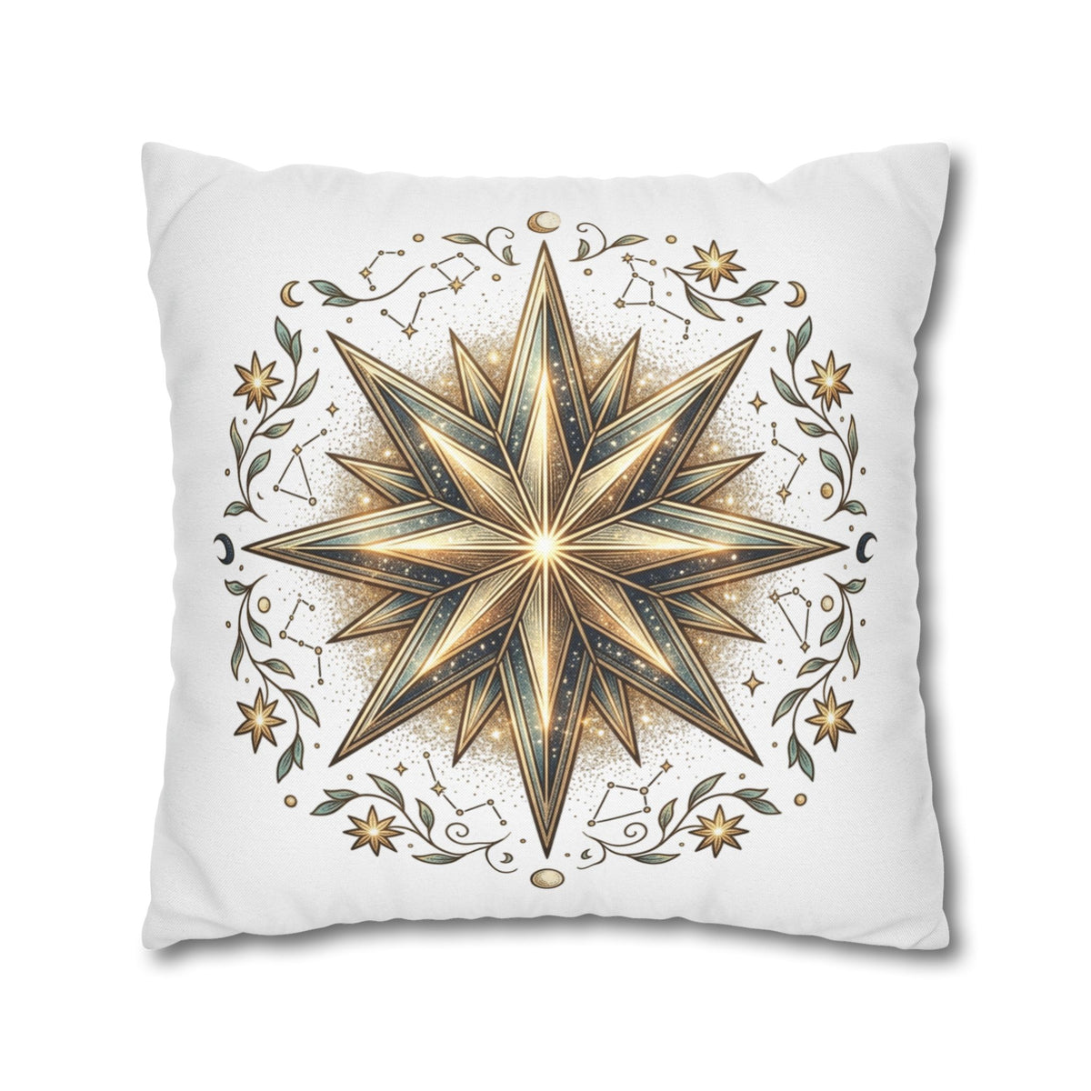 Gold Nautical Star Decorative Pillowcase — Coastal Boho Accent