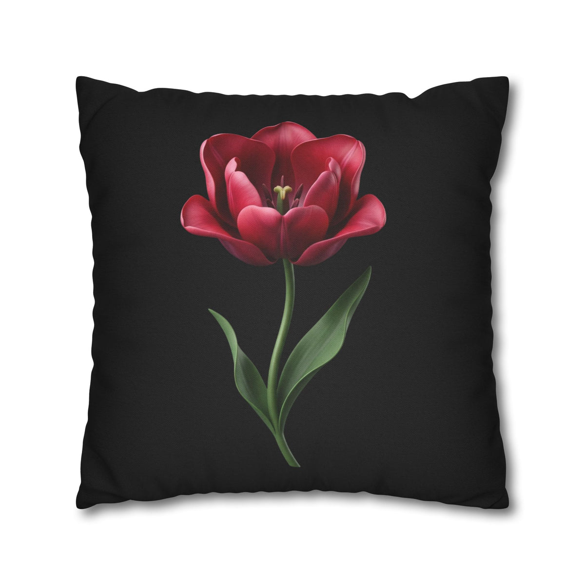 Red Tulip Botanical Throw Pillowcase — Floral Square Cushion Cover