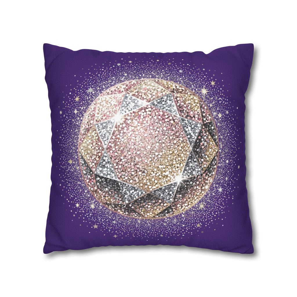 Glittery Dark Purple Spun Polyester Square Pillowcase