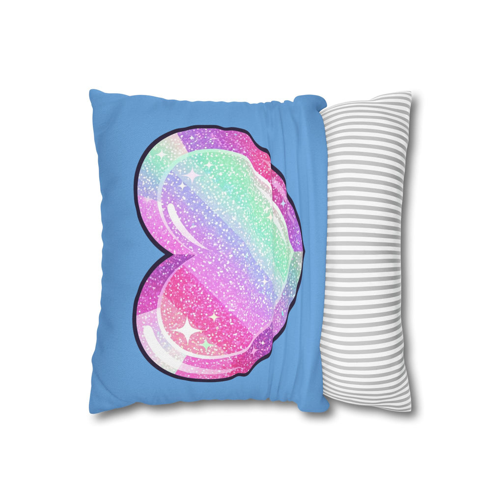 Pastel Glitter Heart Pillowcase Spun Polyester Square Pillowcase- Light Blue