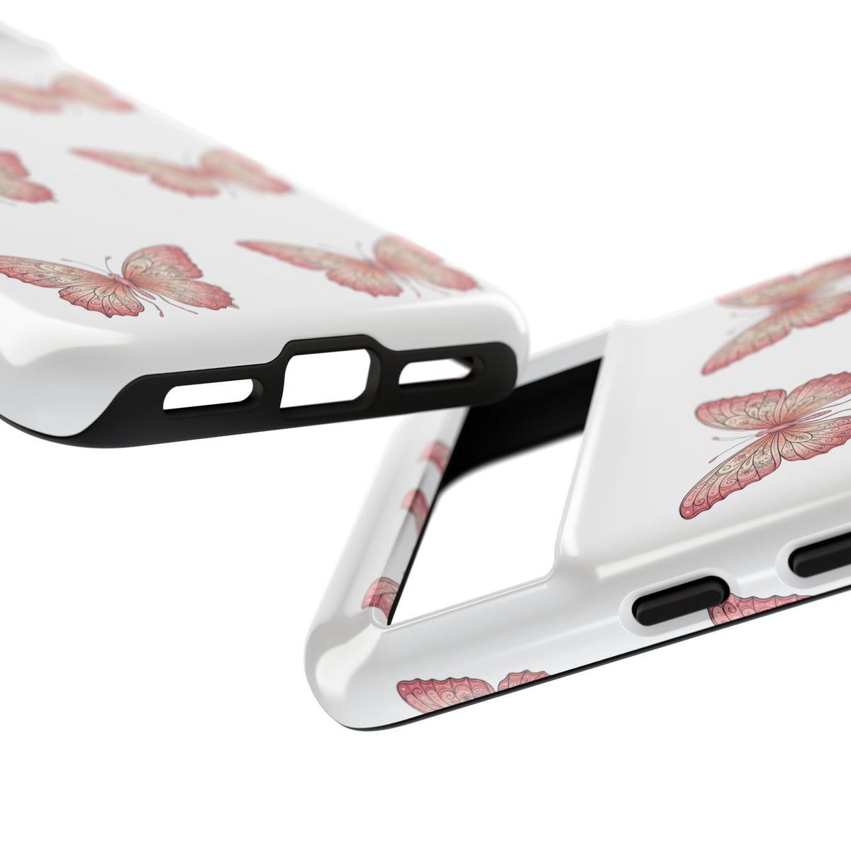 Pink Butterfly Tough Phone Case — Floral Pattern Protective Cover