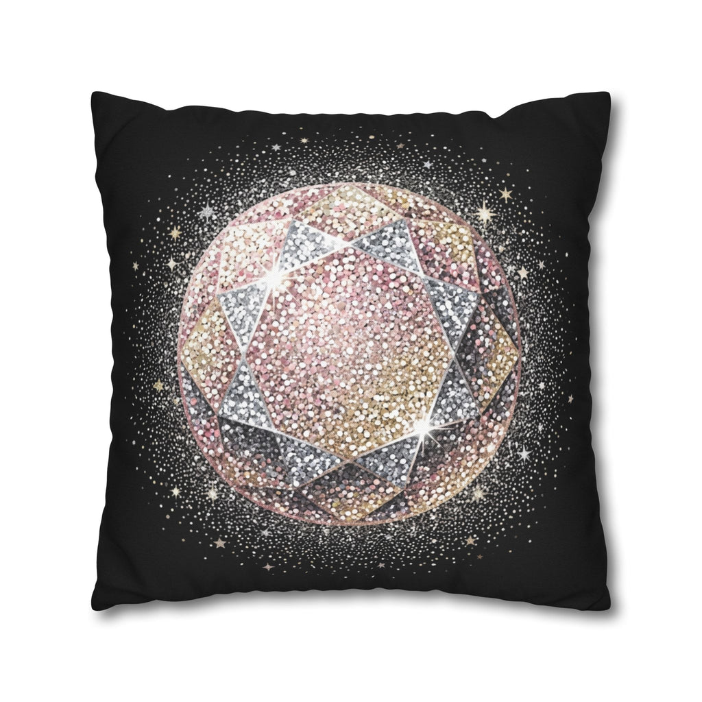 Glittery Black Spun Polyester Square Pillowcase