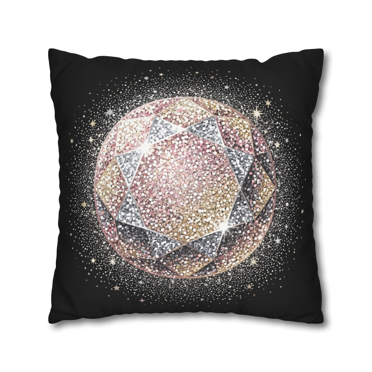 Glittery Black Spun Polyester Square Pillowcase