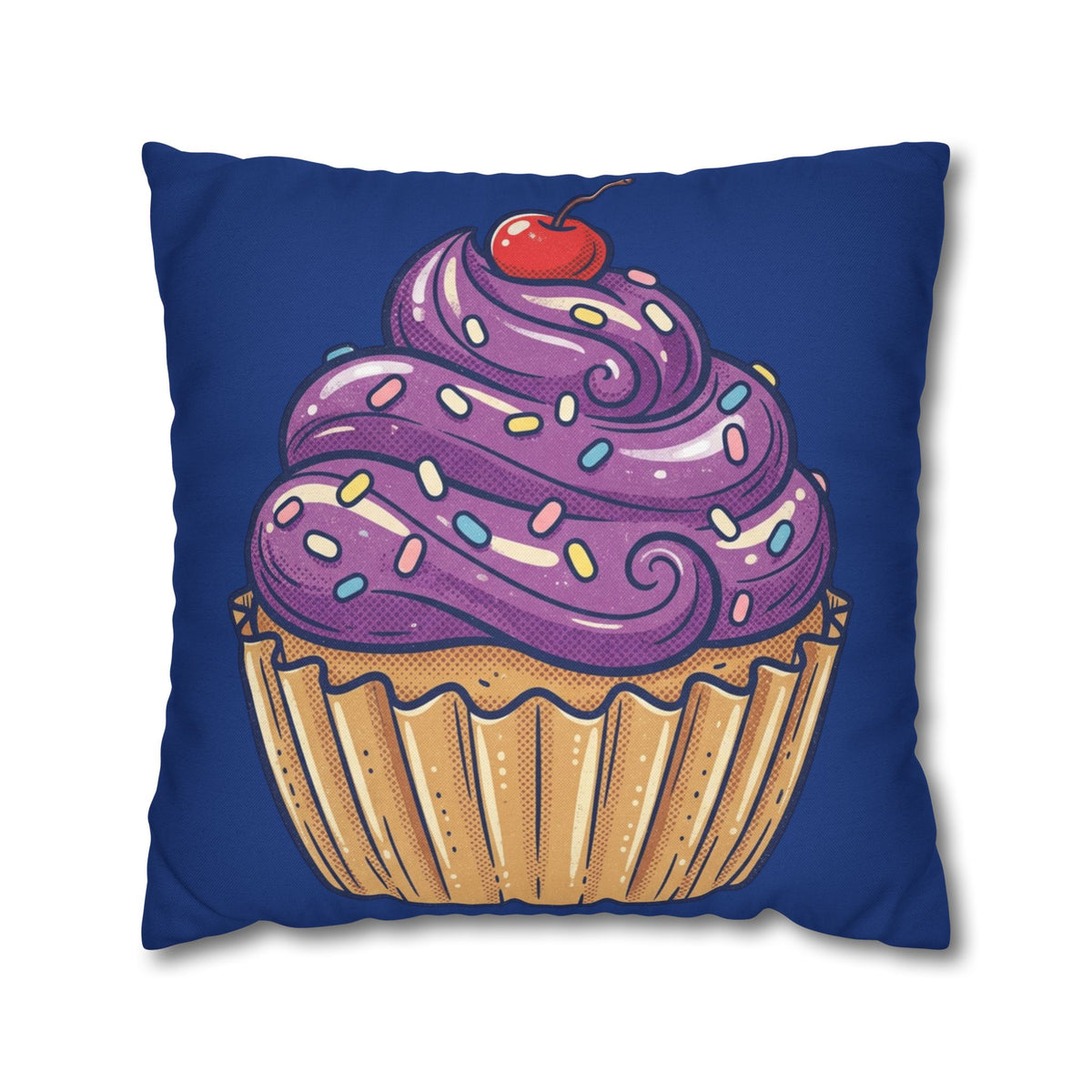 Cupcake Decor Pillowcase — Purple Frosting Dessert Throw Pillow Cover- Navy