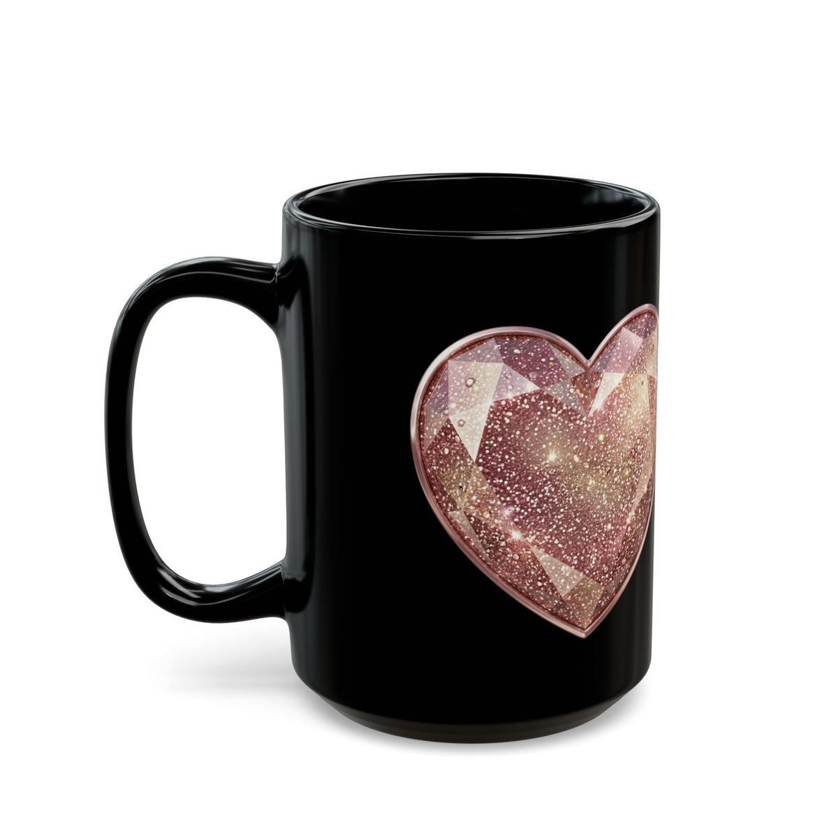 Rose Gold Heart Black Mug (11oz, 15oz)