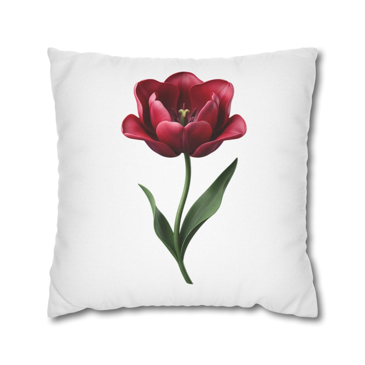 Red Tulip Floral Pillowcase — Botanical Square Throw Pillow Cover