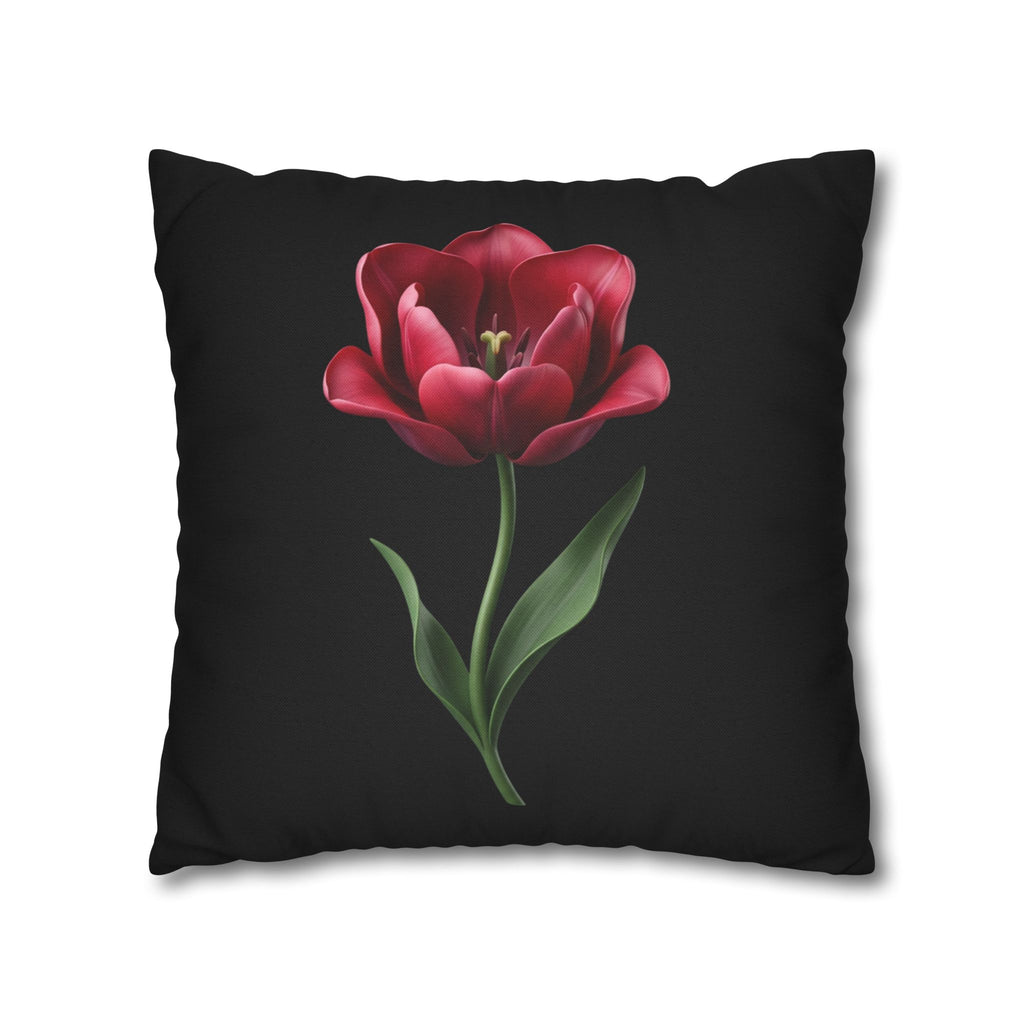 Red Tulip Botanical Throw Pillowcase — Floral Square Cushion Cover