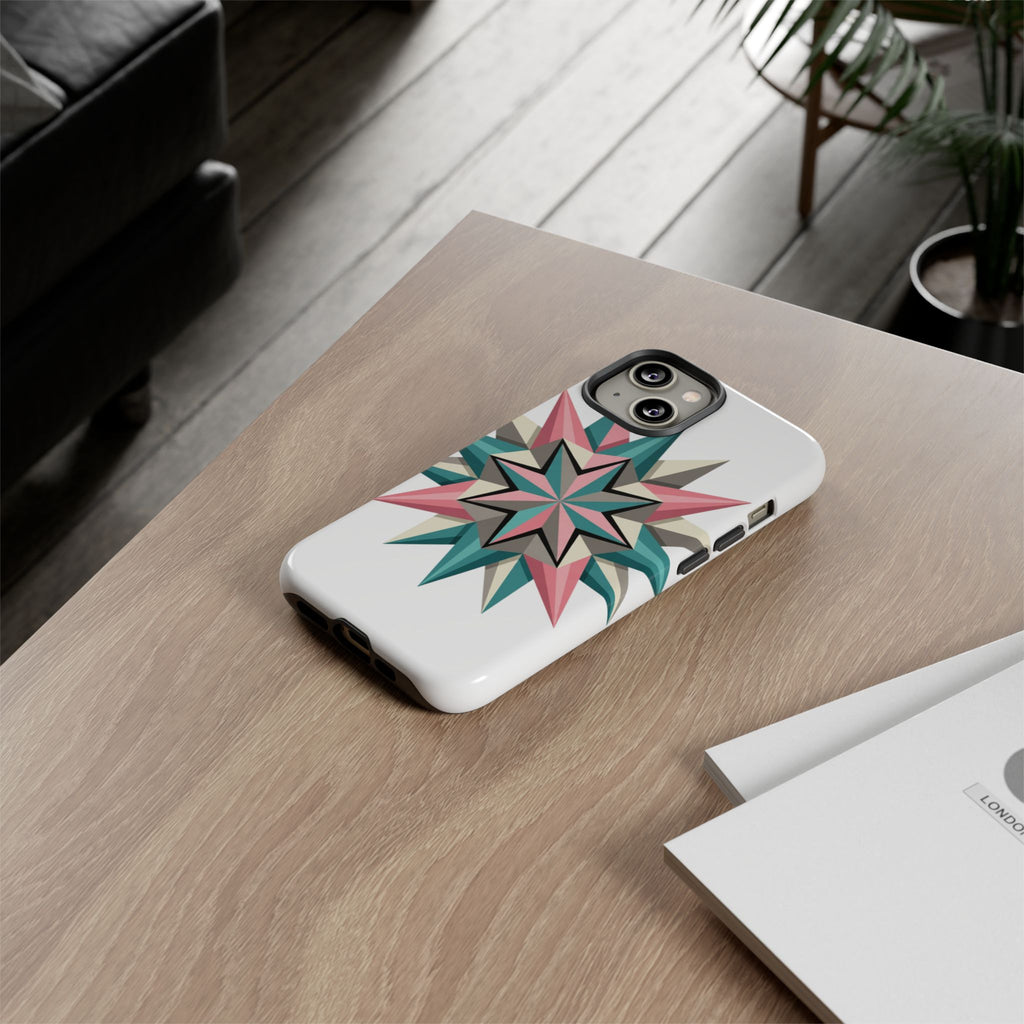 Geometric Star Tough Phone Case – Pink Teal Compass Design