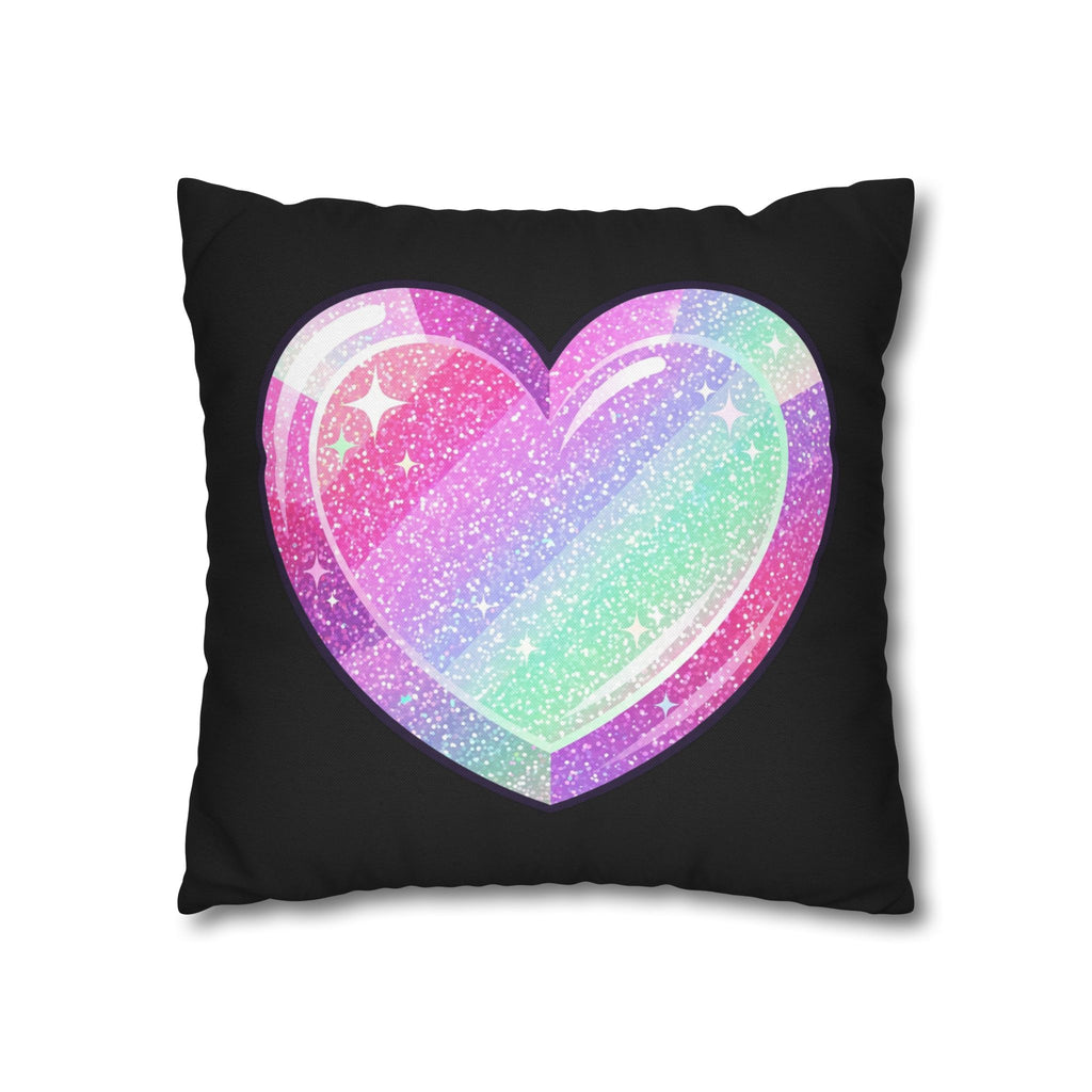 Pastel Glitter Heart Pillowcase Spun Polyester Square Pillowcase- Black