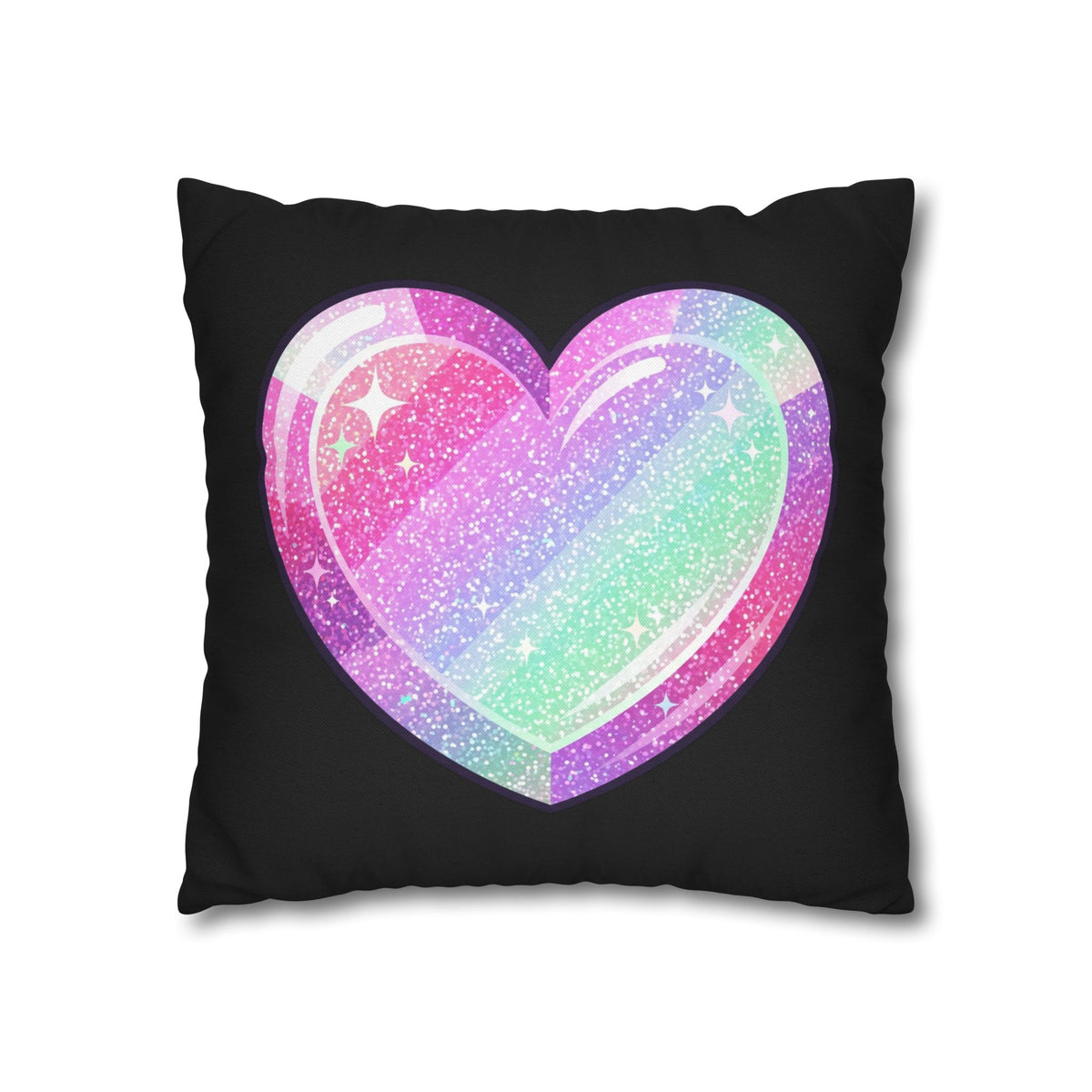 Pastel Glitter Heart Pillowcase Spun Polyester Square Pillowcase- Black
