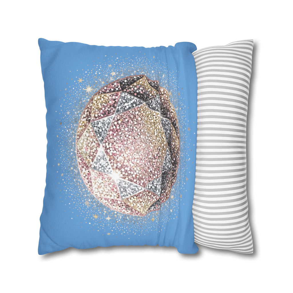 Glittery Light Blue Spun Polyester Square Pillowcase