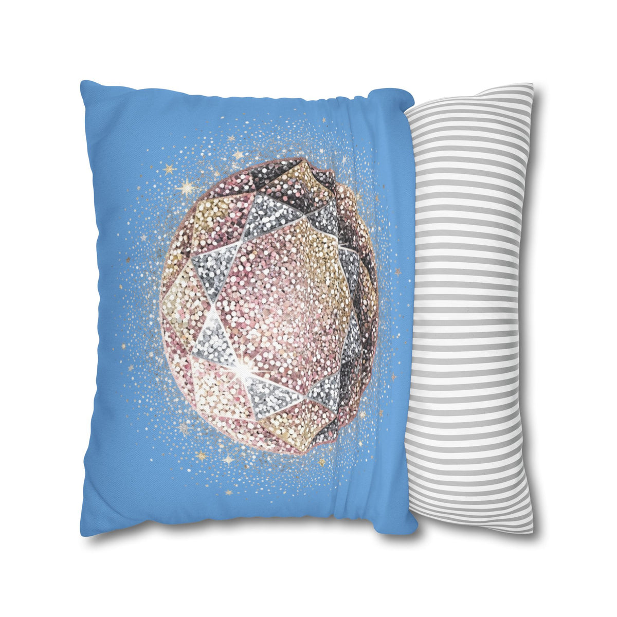 Glittery Light Blue Spun Polyester Square Pillowcase