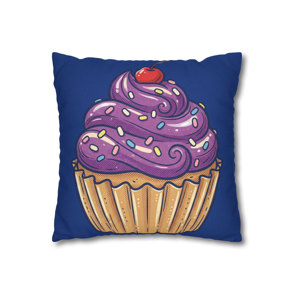 Cupcake Decor Pillowcase — Purple Frosting Dessert Throw Pillow Cover- Navy