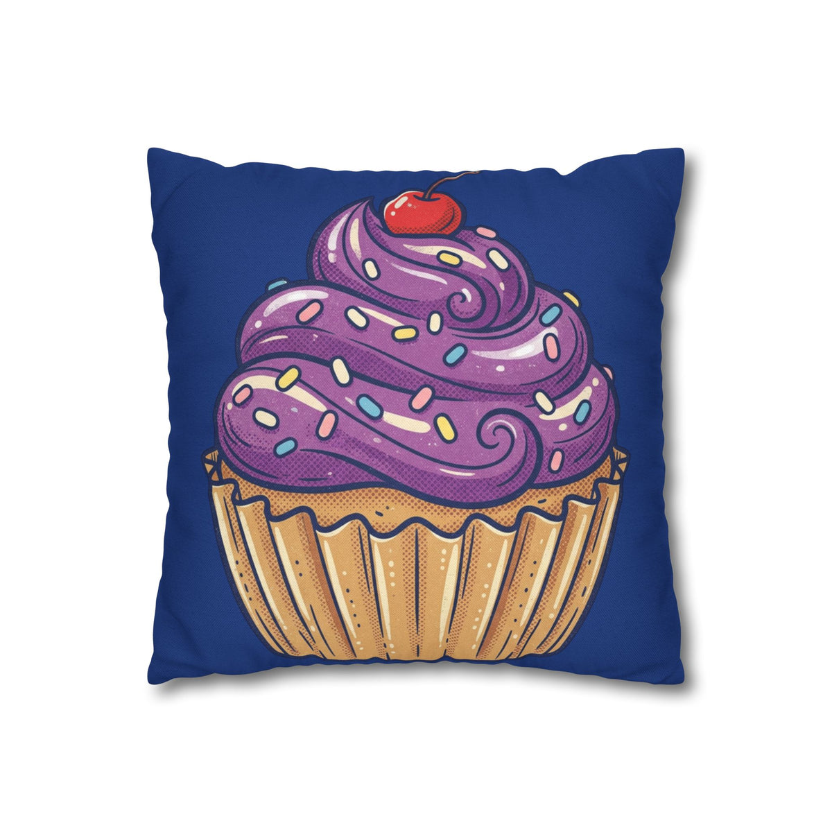 Cupcake Decor Pillowcase — Purple Frosting Dessert Throw Pillow Cover- Navy