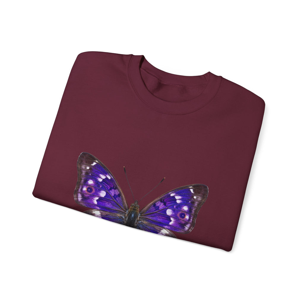 Purple Butterfly Crewneck Sweatshirt — Vibrant Nature Graphic Pullover