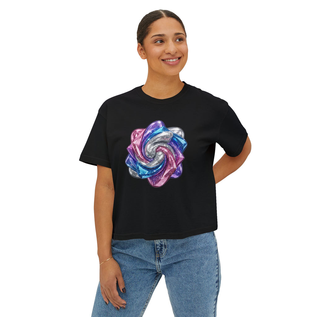 3D Glitter Design Women's Boxy Tee