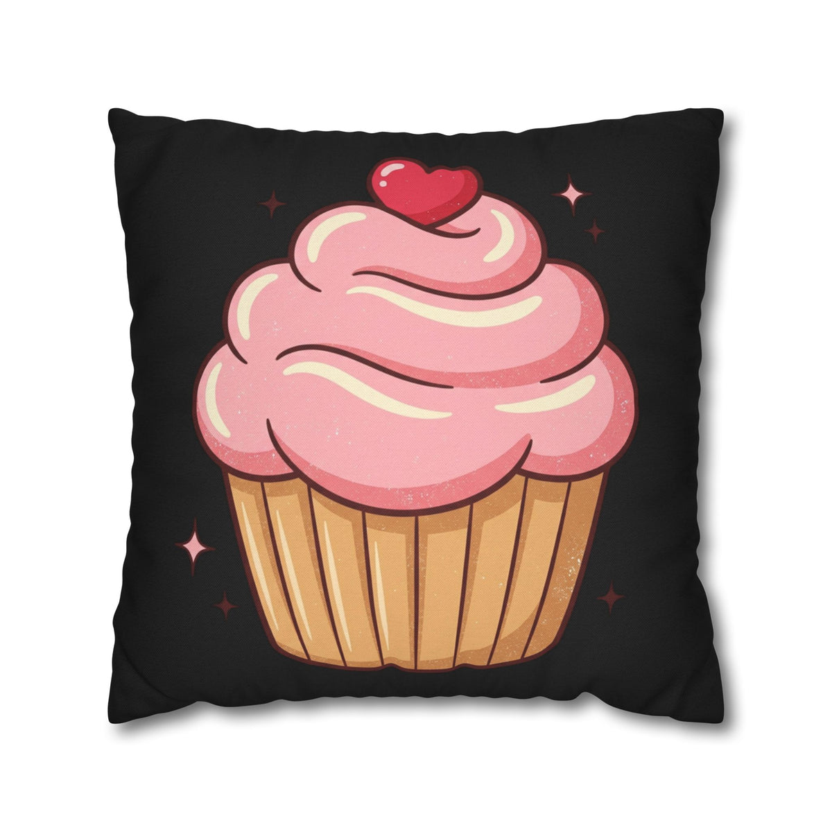 Pink Cupcake Spun Polyester Square Pillowcase- Black