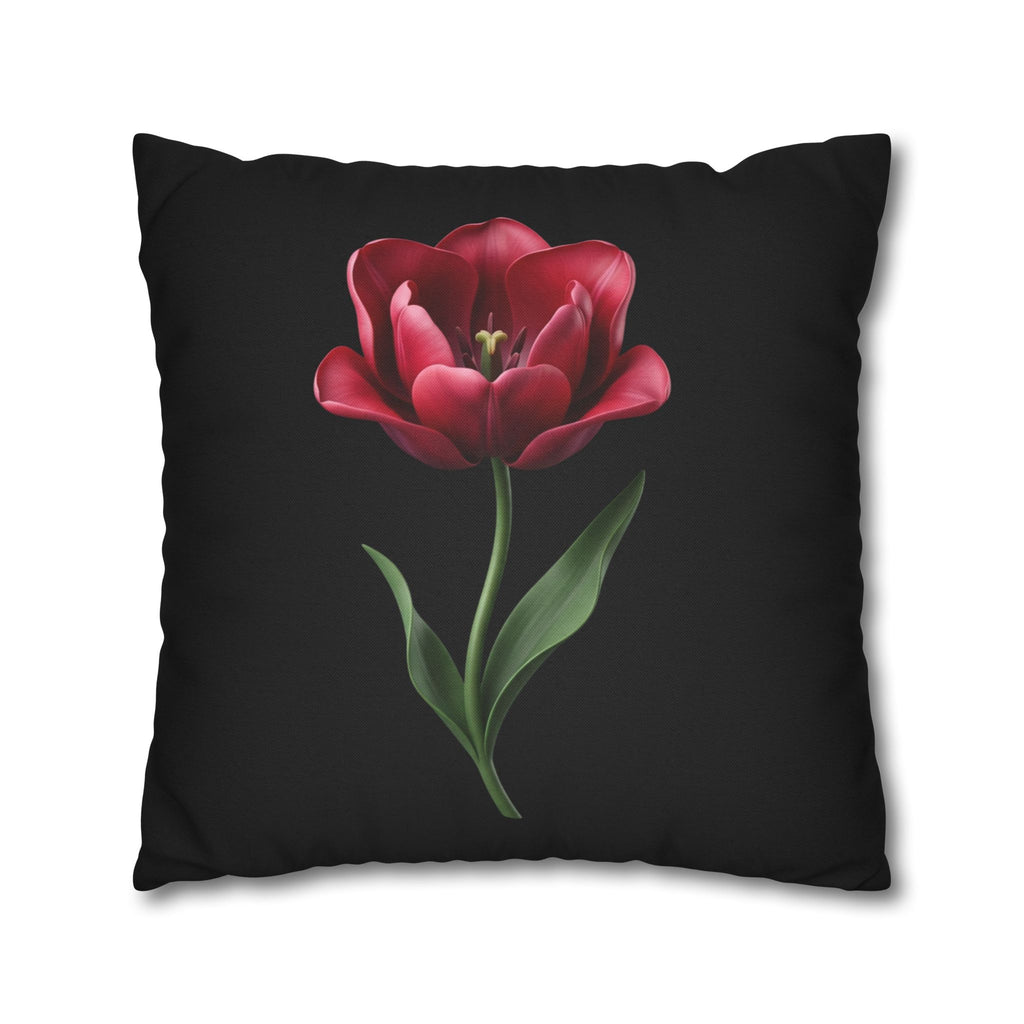 Red Tulip Botanical Throw Pillowcase — Floral Square Cushion Cover