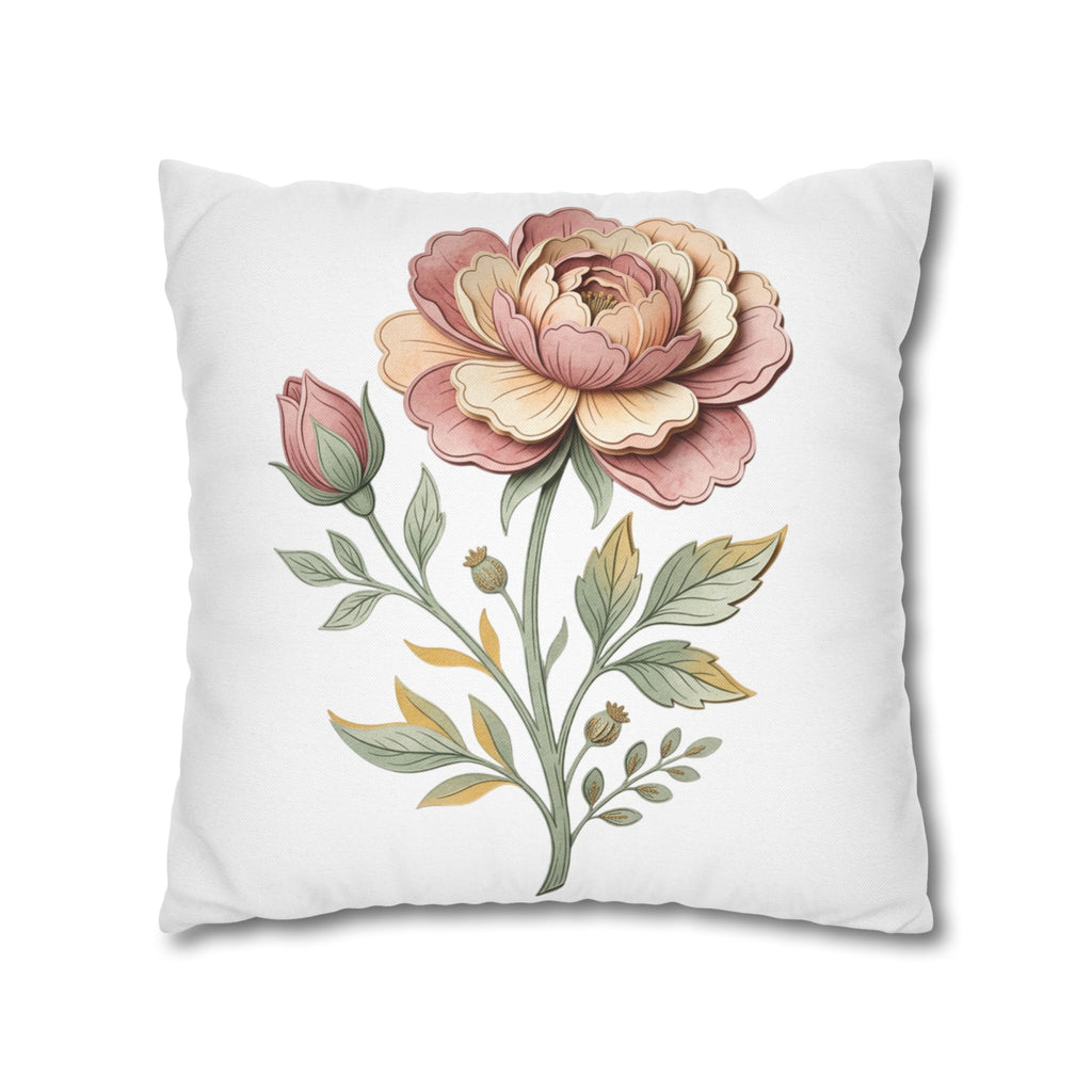 Floral Rose Spun Polyester Square Pillowcase