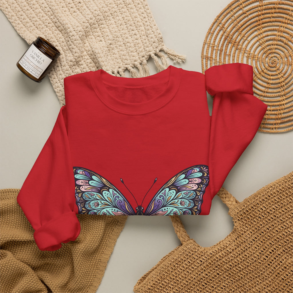 Butterfly Crewneck Sweatshirt – Teal Purple Watercolor Wing Design