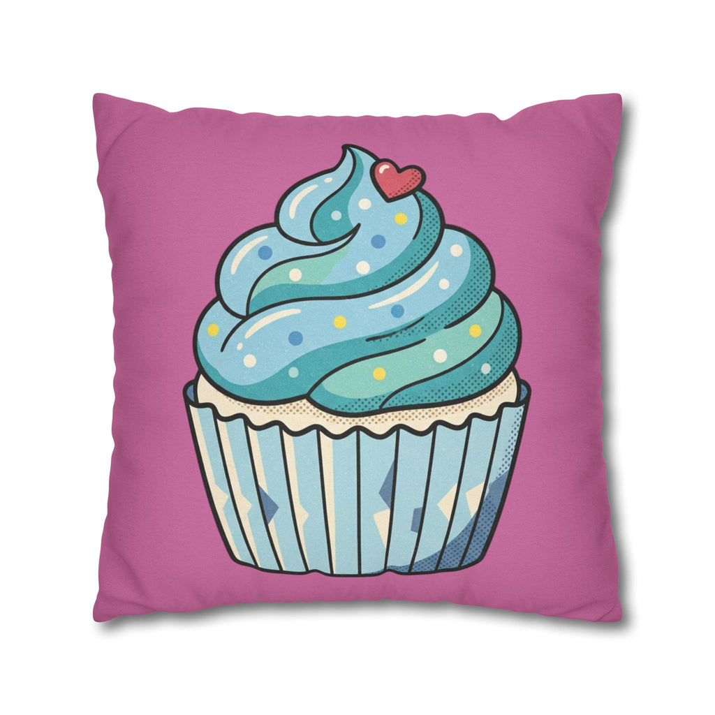 Cupcake Pillowcase — Cute Blue Frosting Decorative Throw Pillow- Light Pink