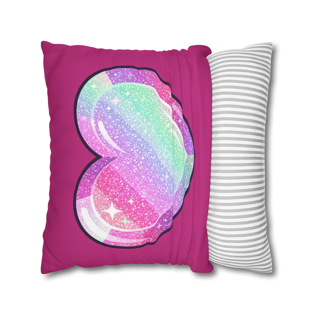 Pastel Glitter Heart Pillowcase Spun Polyester Square Pillowcase- Magenta