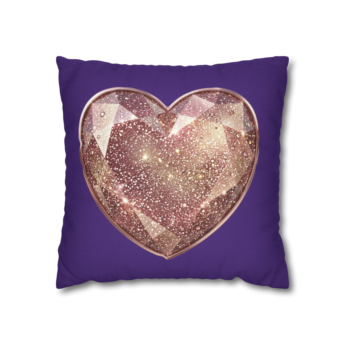 Sparkling Rose Gold Heart Pillowcase — Decorative Square Throw Pillow Cover- Dark Purple